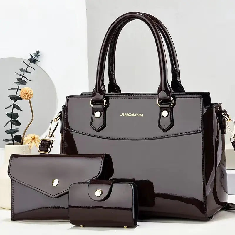 3-Piece Shiny Leather Women's Bag Set β Stylish, Versatile & Chic!