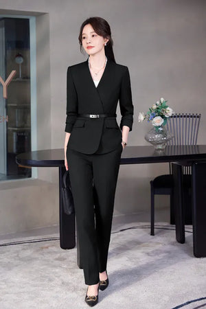 High-Quality Formal Navy Blue Blazer Skirt Suit for Women