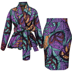 🌺 African Women Top & Skirt Set – Long Sleeve Ankara Print Suit (WY10871)