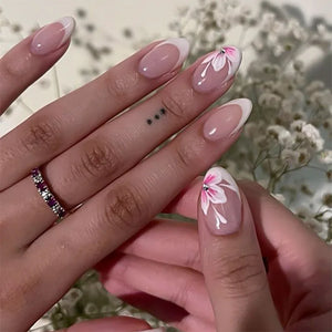 ๐ผ 24pcs White Flower Press-On Nails โ INS Yellow & Pink Blush Tones