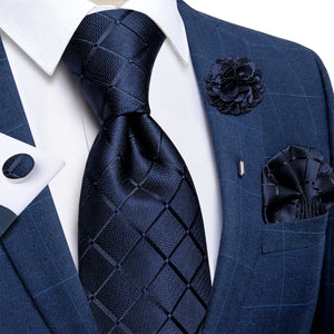 Blue Silver Paisley Neck Tie Set for Men