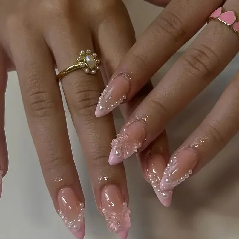 πΏ 24pcs Flora Almond Press-On Nails β Mori Girl Ballet-Inspired Beauty