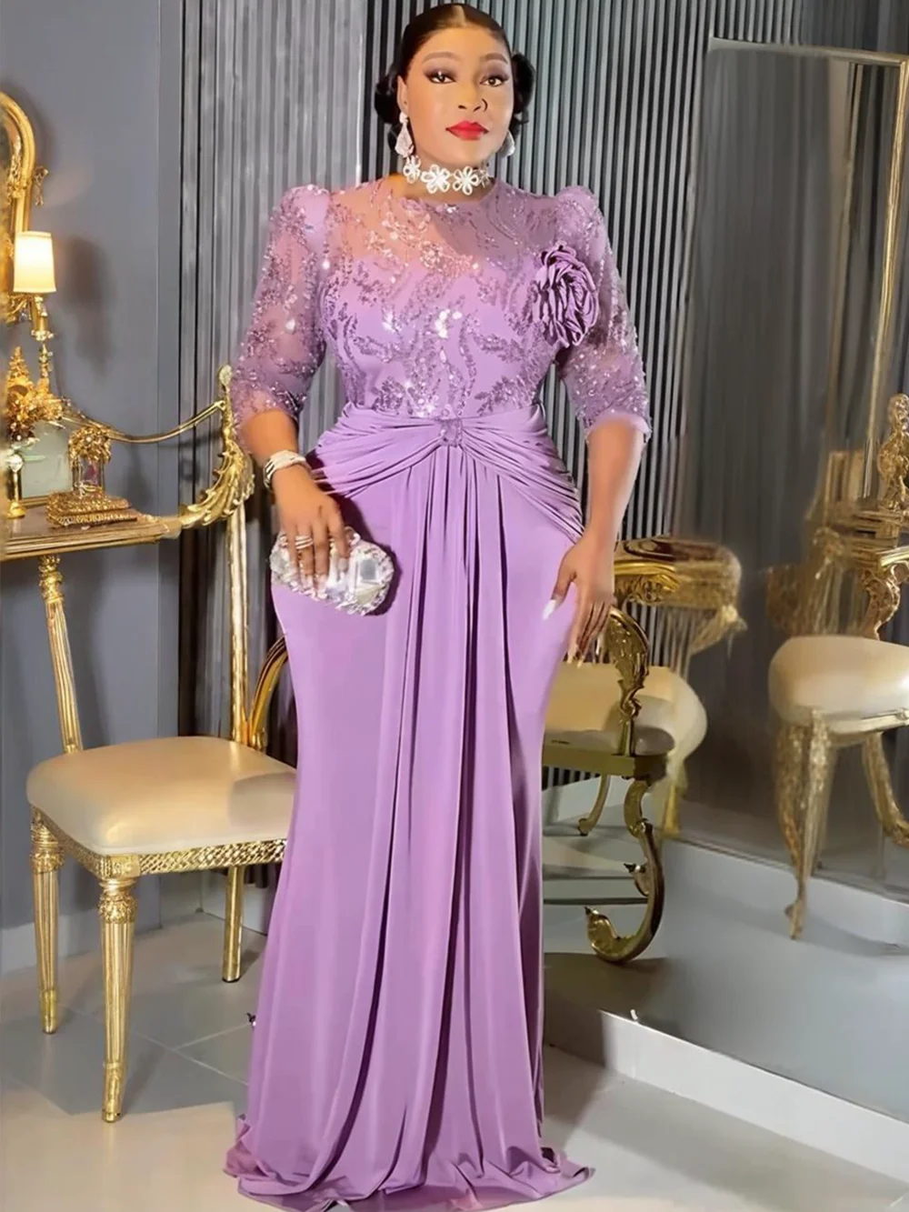 ✨ Plus Size African Party Dress – Dashiki Sequin Long Bodycon Gown ✨