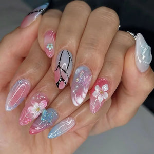 π 24pcs Cute Ocean Creature Press-On Nails β Yellow French Tip with Floral Fun