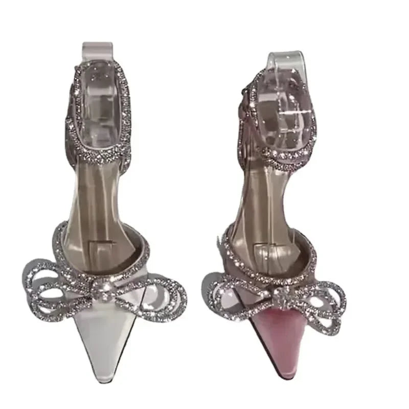 Glitter Rhinestone Crystal Bowknot Satin Pumps