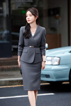 High-Quality Formal Navy Blue Blazer Skirt Suit for Women