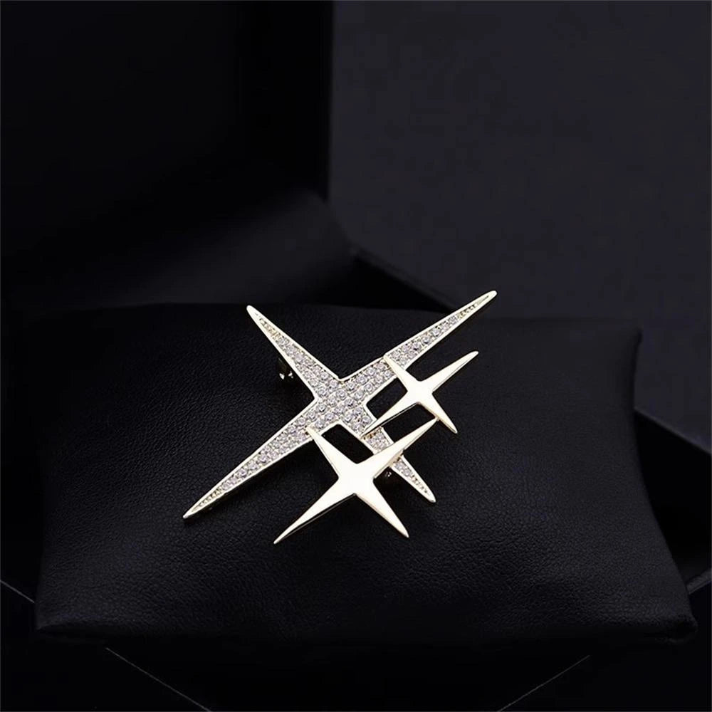 Exquisite Rhinestone Cross Star Shape Brooch – Shiny Metal Lapel Pin for Women & Men