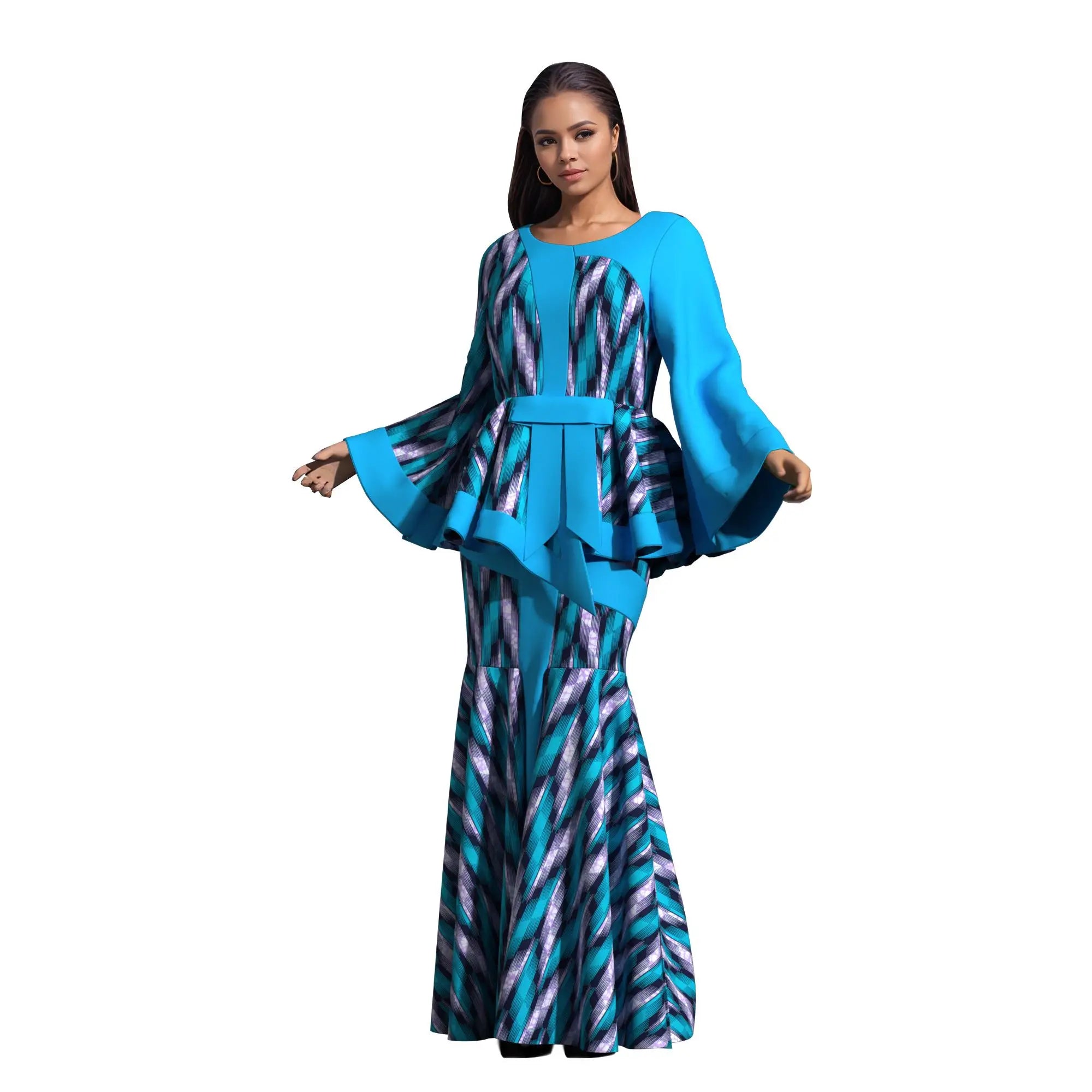 Women’s African Wax Print Two‑Piece Outfit — 2025 Bazin Riche Set (WY3792)