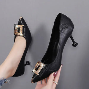 Step into Elegance with Our High-Quality Black Pointed Toe Heels