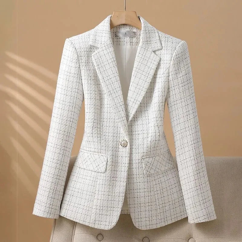 πΈ 2024 New Spring & Autumn Womenβs Blazer β Elegant White Grid Suit Jacket
