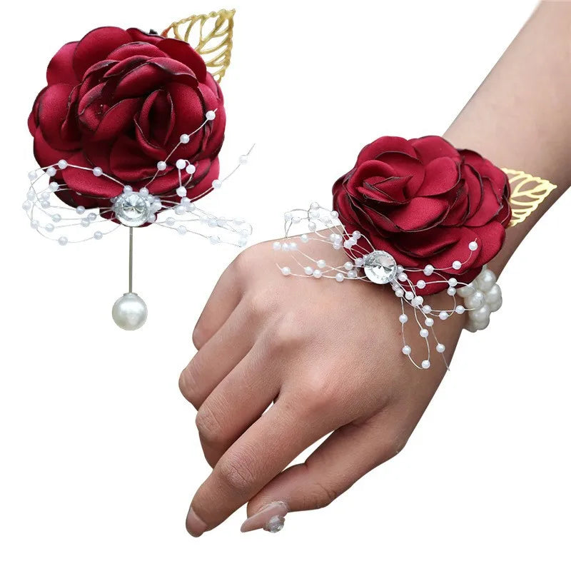 Elegant Wedding Wrist Corsage & Boutonniere Set β Perfect for Your Special Day