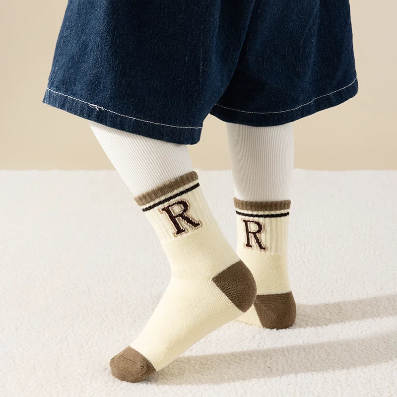 𧦠5-Pack Boysβ Alphabet Striped Mid-Calf Socks