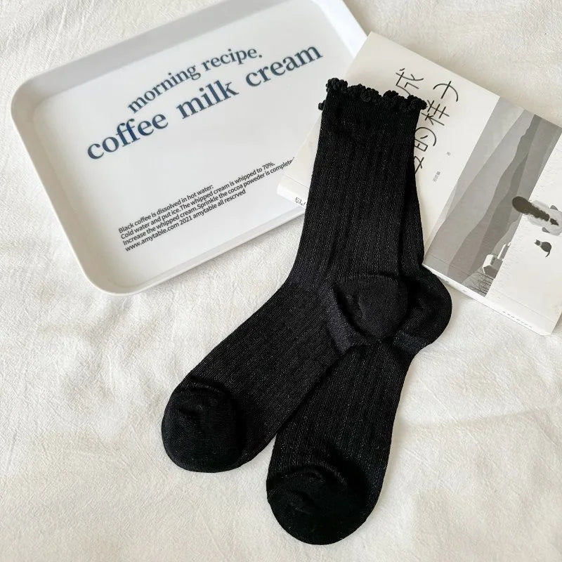 🧦 Women’s Summer Hollow Mesh Tube Socks – “Ear Fungus” Edge Pile Socks