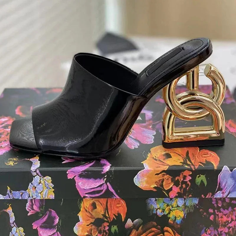 Eye-Catching Patent Leather Mules β Peep Toe High Heels