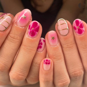 ๐ผ 24pcs White Flower Press-On Nails โ INS Yellow & Pink Blush Tones