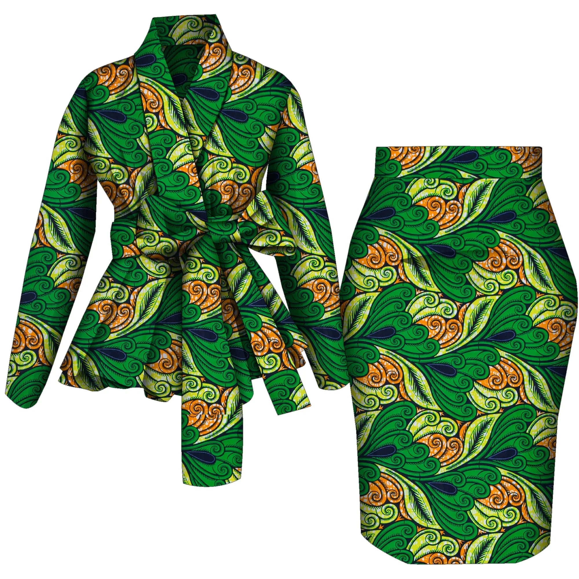 🌺 African Women Top & Skirt Set – Long Sleeve Ankara Print Suit (WY10871)