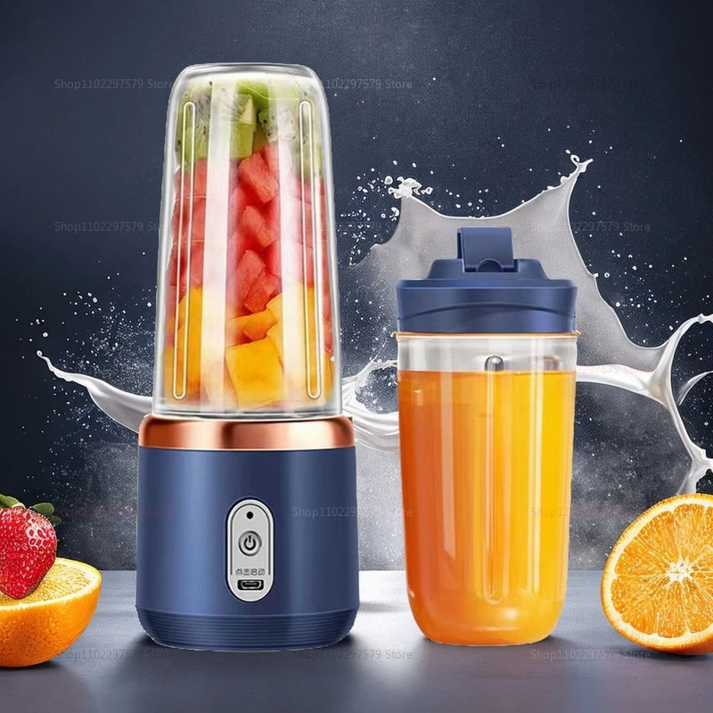 Multifunction 2 Cups Portable Fruit Juicer Blender 6 Blade Juice Mixer Mini Ice Blender USB Charging Wireless Juice Extractor