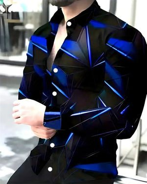 Fashion Men's Long Sleeve Shirts – 3D Geometric Print