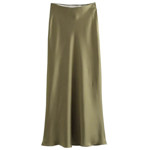 đż TRAF Womenâs Satin High-Waist Long Skirt