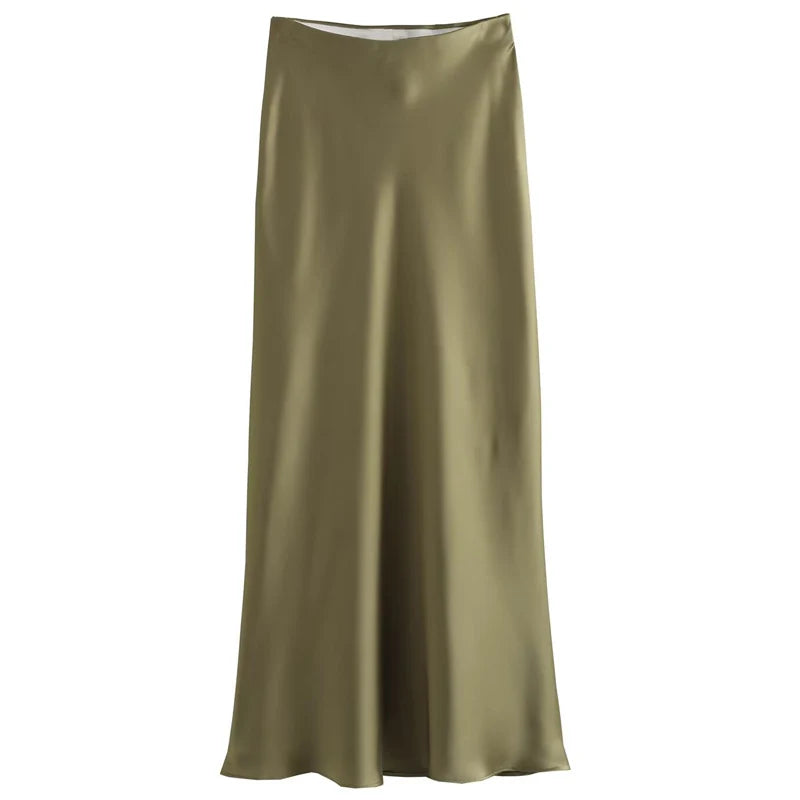 🌿 TRAF Women’s Satin High-Waist Long Skirt