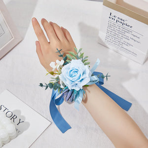 Blue Lotus Rose Corsage & Boutonniere Set