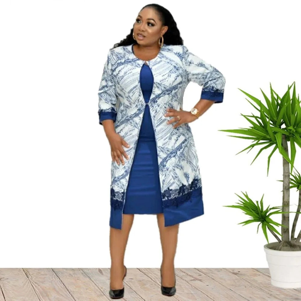 African Clothes Flower Printed Two-Piece Set β Sleeveless Bodycon Mini Dress & Coat Suit for Women