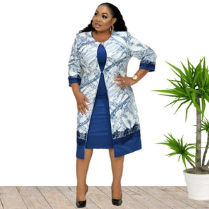 African Clothes Flower Printed Two-Piece Set – Sleeveless Bodycon Mini Dress & Coat Suit for Women