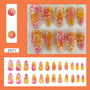 ๐ผ 24pcs White Flower Press-On Nails โ INS Yellow & Pink Blush Tones