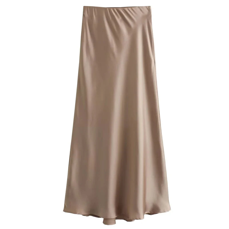 🌿 TRAF Women’s Satin High-Waist Long Skirt