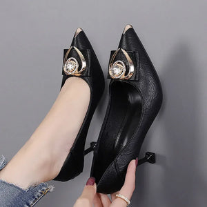 Step into Elegance with Our High-Quality Black Pointed Toe Heels