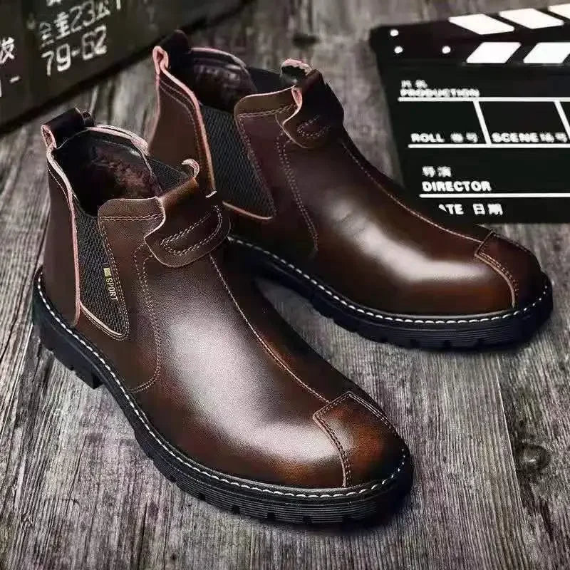 Luxury Men's Chelsea Boots - Retro High-Top Leather Ankle Boots for 2024 Fashion