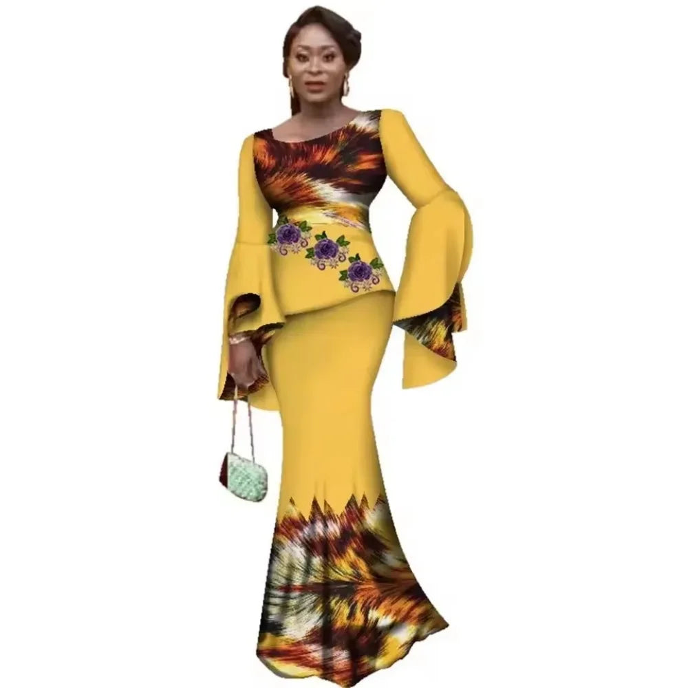 π₯ SALE! African Women Luxury Skirt Set β Flare Sleeve Top & Slim Maxi Skirt