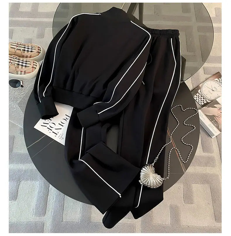 2‑Piece Women’s Set – Autumn 2026 Cardigan Stripe Hoodie + Wide‑Leg Pants