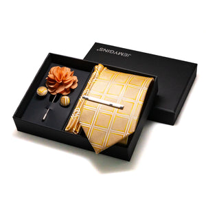Orange Plaid Silk Wedding Tie Set – Luxury Gift Box Edition