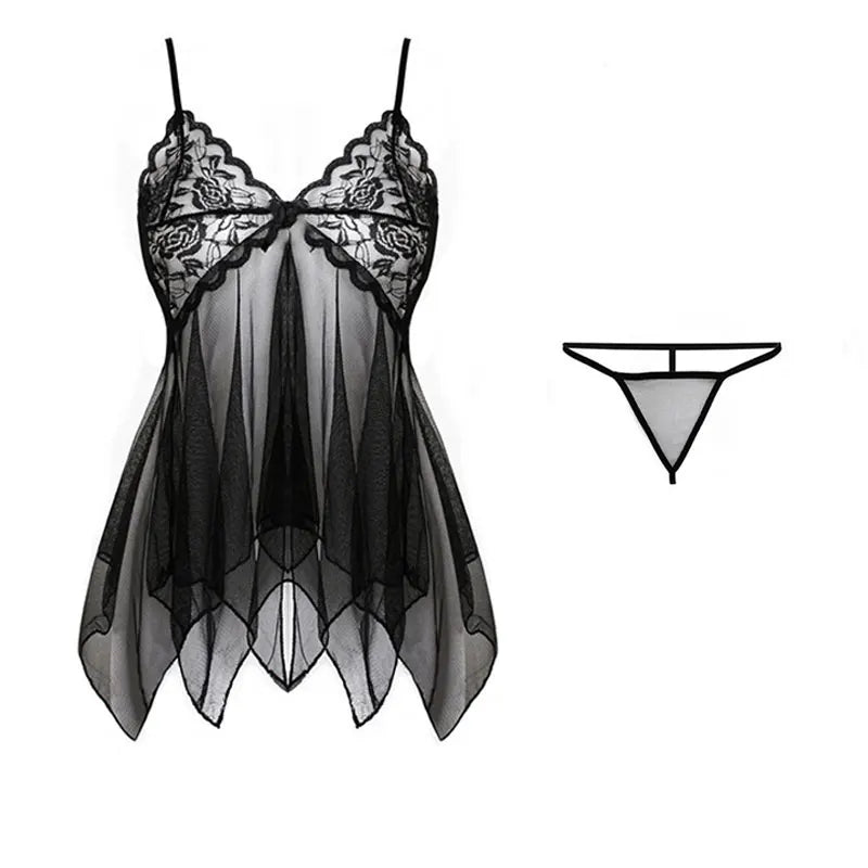 Fl Tulle Suspenders Exquisite Women's Lace Lingerie Set