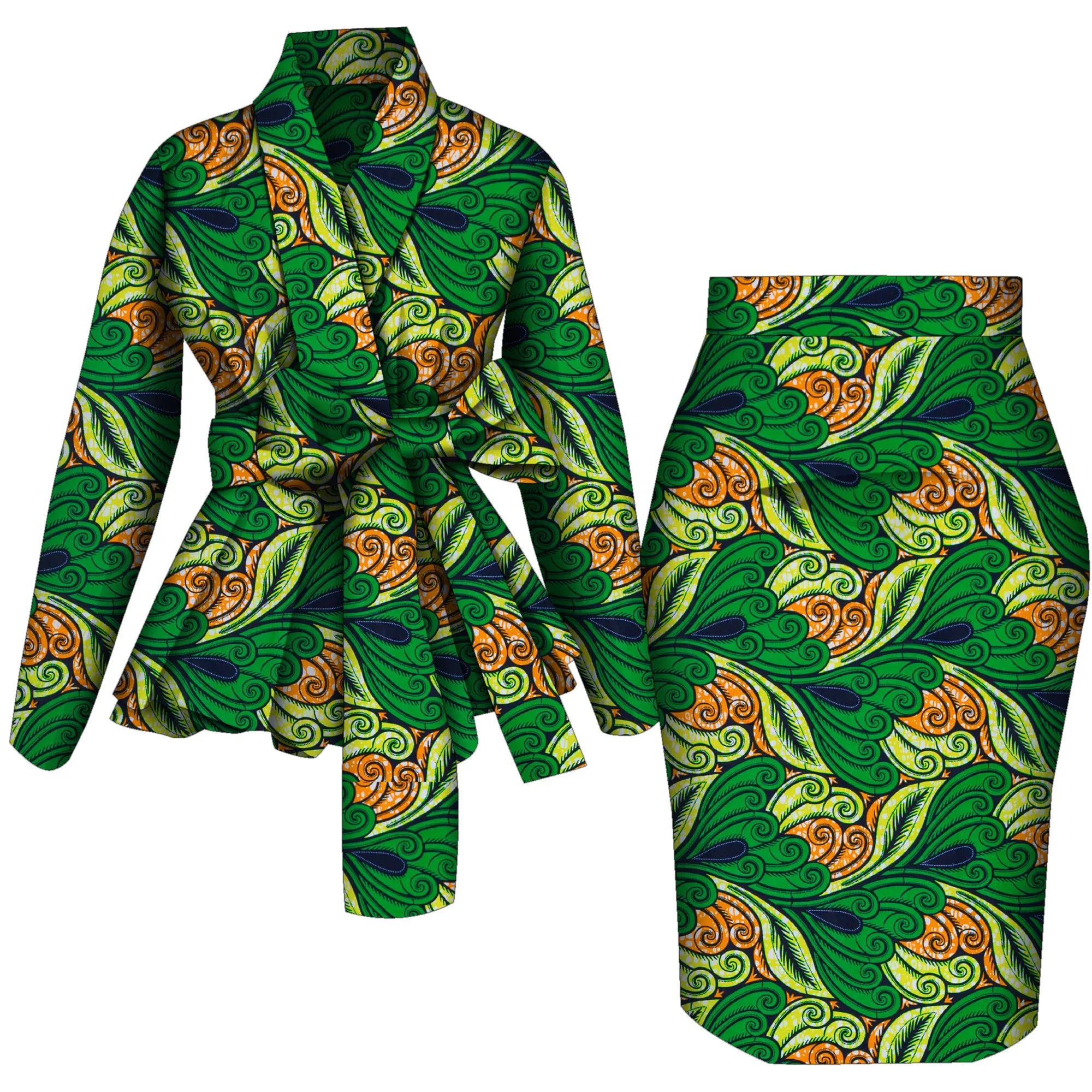 🌺 African Women Top & Skirt Set – Long Sleeve Ankara Print Suit (WY10871)