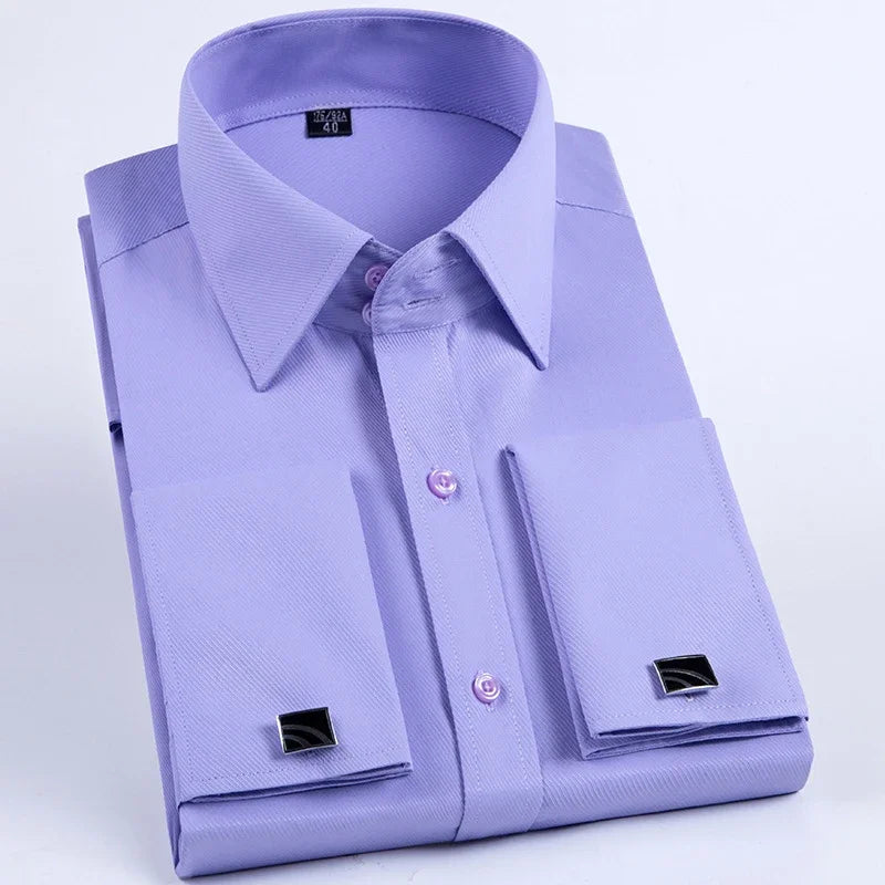 Menβs French Cuff Dress Shirt β Long Sleeve Slim Fit Tuxedo Shirt with Cufflinks