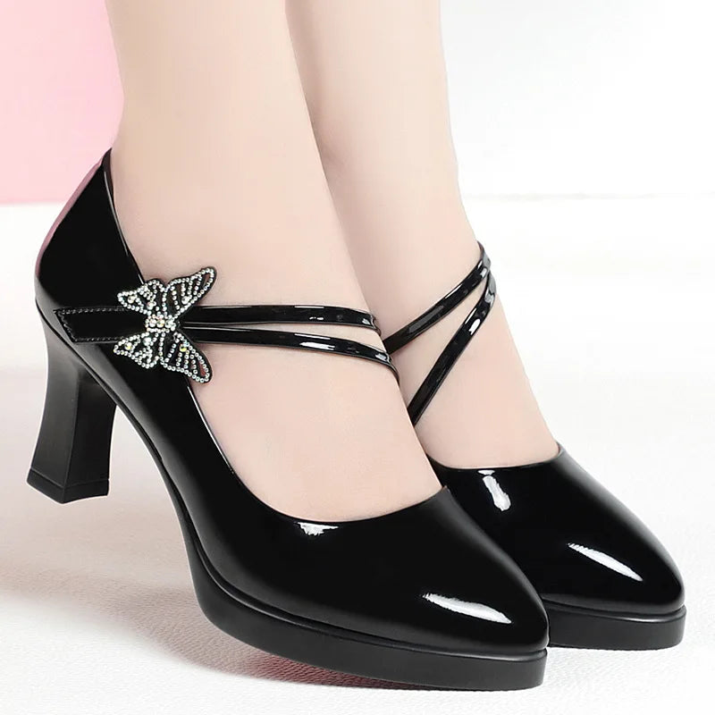 Spring & Autumn High-Heeled Leather Shoes