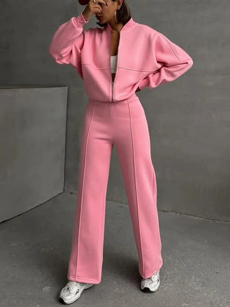Women’s Solid Hoodie & Long Pants Set – Chic Casual 2‑Piece Suit (2025 Collection)