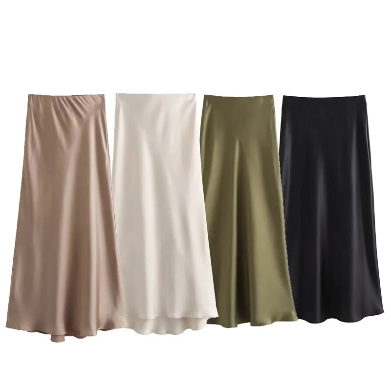 🌿 TRAF Women’s Satin High-Waist Long Skirt
