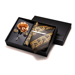 Orange Plaid Silk Wedding Tie Set – Luxury Gift Box Edition