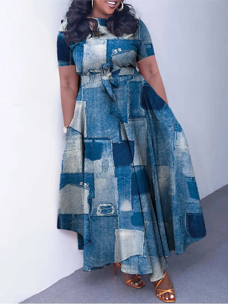 Casual Short Sleeve Woman Dress - Office Lady Spring & Summer Fashion Dress with Lace-Up Detail