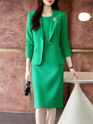 Solid Suits Set for Women – Fashion Office Chic Blazer & Sleeveless Dress Set