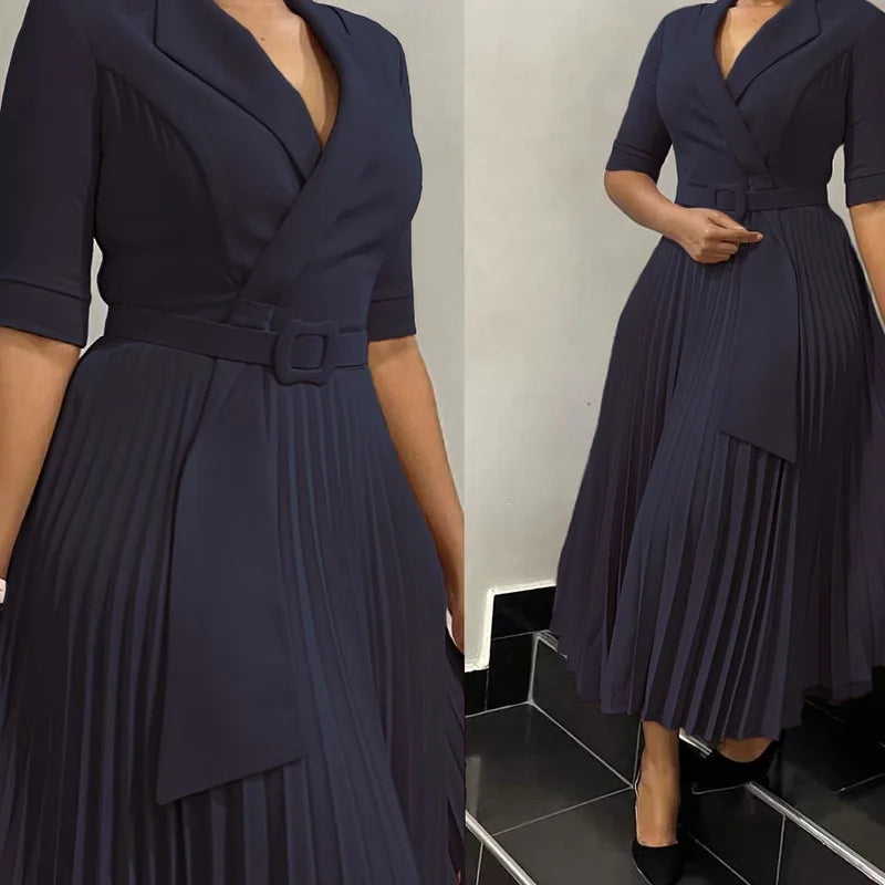 Elegant Pleated Office Dress