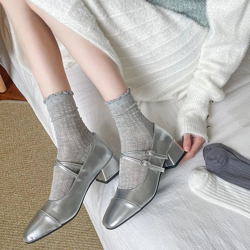 🧦 Women’s Summer Hollow Mesh Tube Socks – “Ear Fungus” Edge Pile Socks