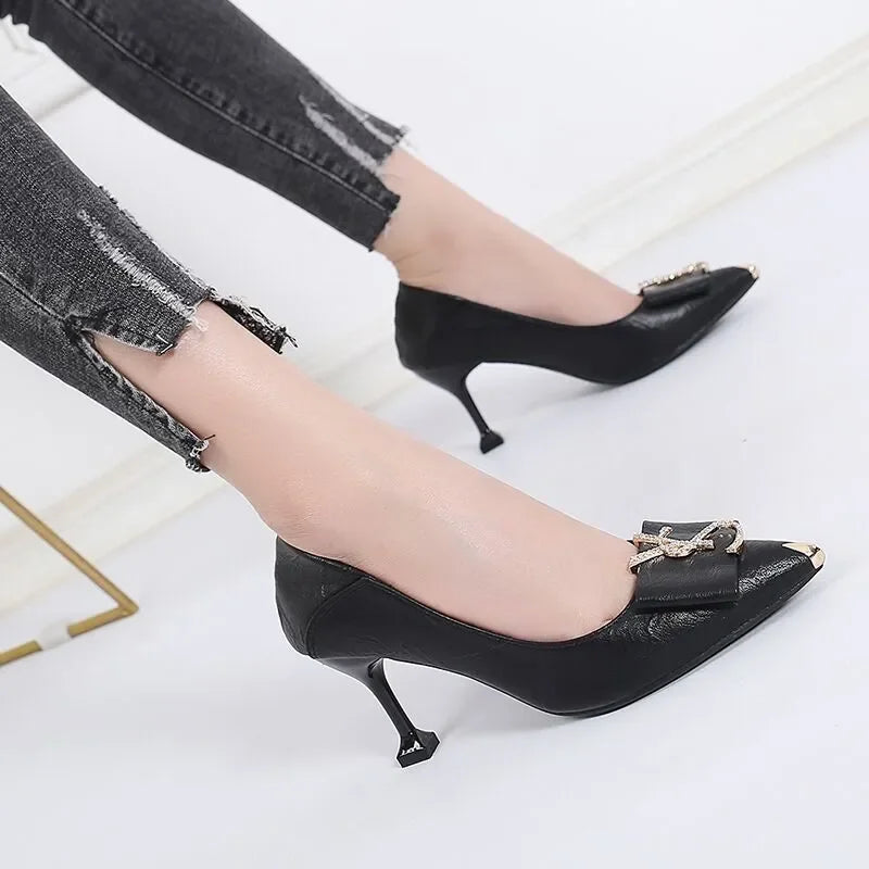 Step into Elegance with Our High-Quality Black Pointed Toe Heels