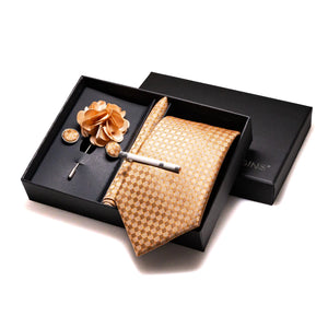 Orange Plaid Silk Wedding Tie Set – Luxury Gift Box Edition