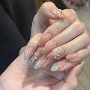 🌿 24pcs Flora Almond Press-On Nails – Mori Girl Ballet-Inspired Beauty