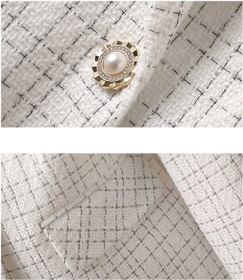 πΈ 2024 New Spring & Autumn Womenβs Blazer β Elegant White Grid Suit Jacket