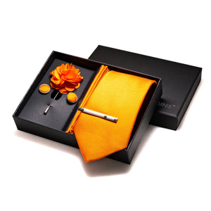 Orange Plaid Silk Wedding Tie Set – Luxury Gift Box Edition